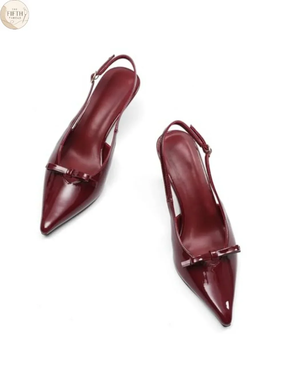 Kitten Heels Slingback Pointed Toe Bow Faux Leather Dress Pumps